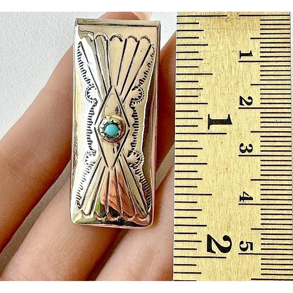 Navajo Concho Turquoise Money Clip Silver 2in Mens Gift Handmade Shirley Skeets